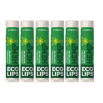 Eco Lips Organic Hemp Lip Balm — Vanilla, Plastic-Free, 6-Pack