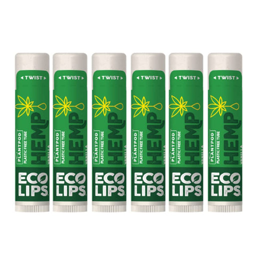 Eco Lips Organic Hemp Lip Balm — Vanilla, Plastic-Free, 6-Pack