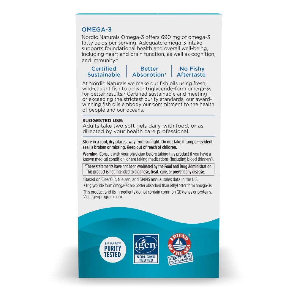Nordic Naturals Omega-3 Lemon 690mg EPA/DHA | 180 Softgels 90 Servings