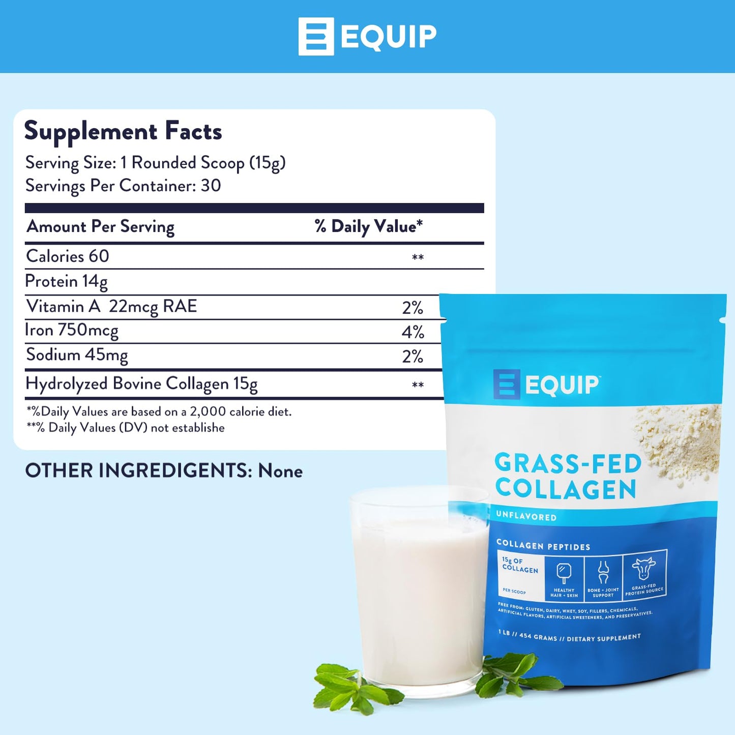 Equip Foods Grass-Fed Collagen Powder – Unflavored, Non-GMO | 30 Servings