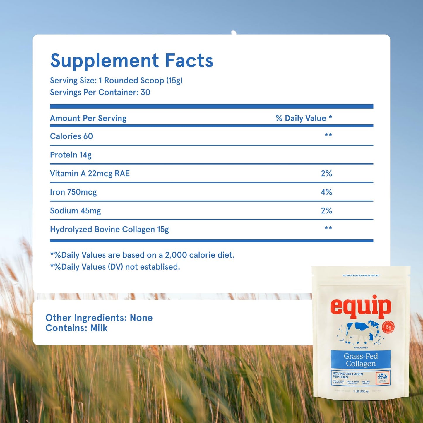 Equip Foods Grass-Fed Collagen Powder – Unflavored, Non-GMO | 30 Servings