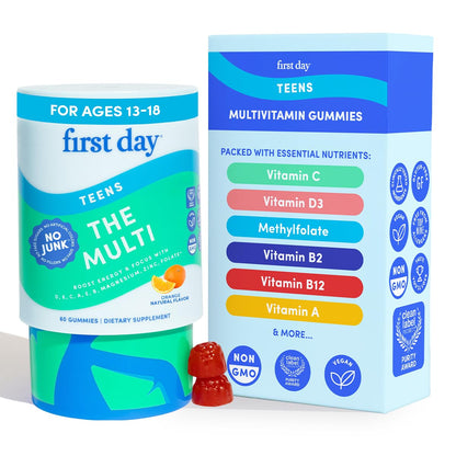 First Day Vitamins for Teens – Teen Multivitamin for Boys & Girls 12-17 | Organic Fruit & Veggie Blend | 30 Day Supply