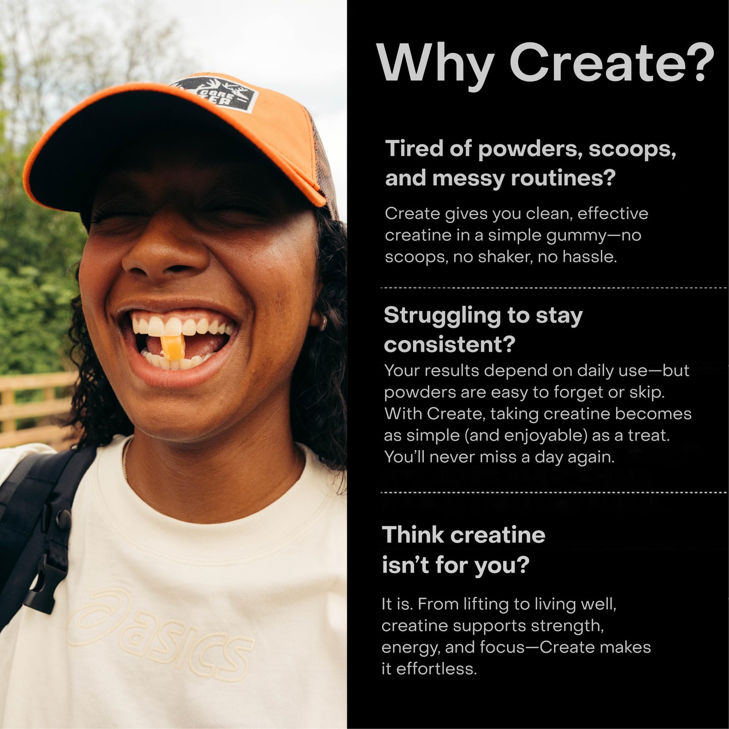 Create Creatine Monohydrate Gummies 1.5g | Vegan Anti-Melt Orange