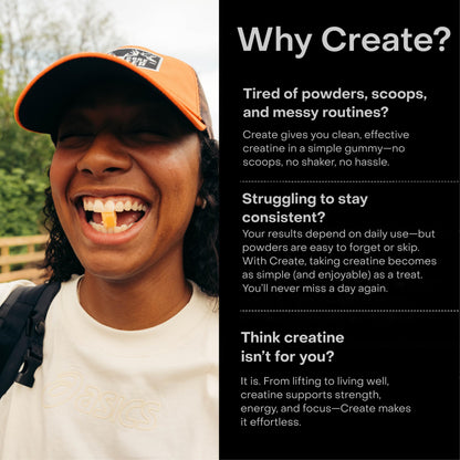 Create Creatine Monohydrate Gummies 1.5g | Vegan Anti-Melt Orange