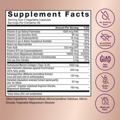 Force Factor Hair Growth Accelerator Multivitamin | Lustriva, Biotin & Vitamins A–E | 90 Capsules