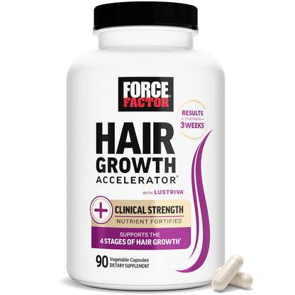 Force Factor Hair Growth Accelerator supplement bottle on a white background