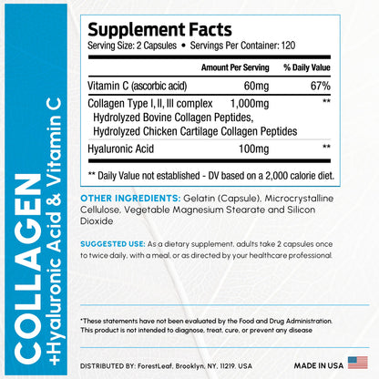 ForestLeaf Multi Collagen Pills — Hydrolyzed Collagen with Vitamin C & Hyaluronic Acid (240 Capsules) - Calm Era