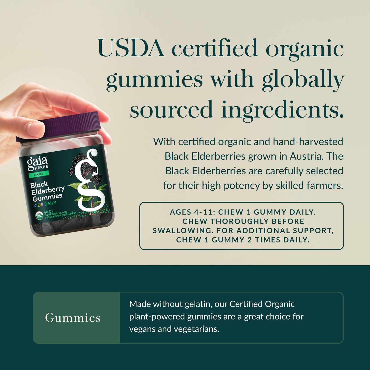 GaiaKids Black Elderberry Daily Gummies for Kids — 40 Gummies