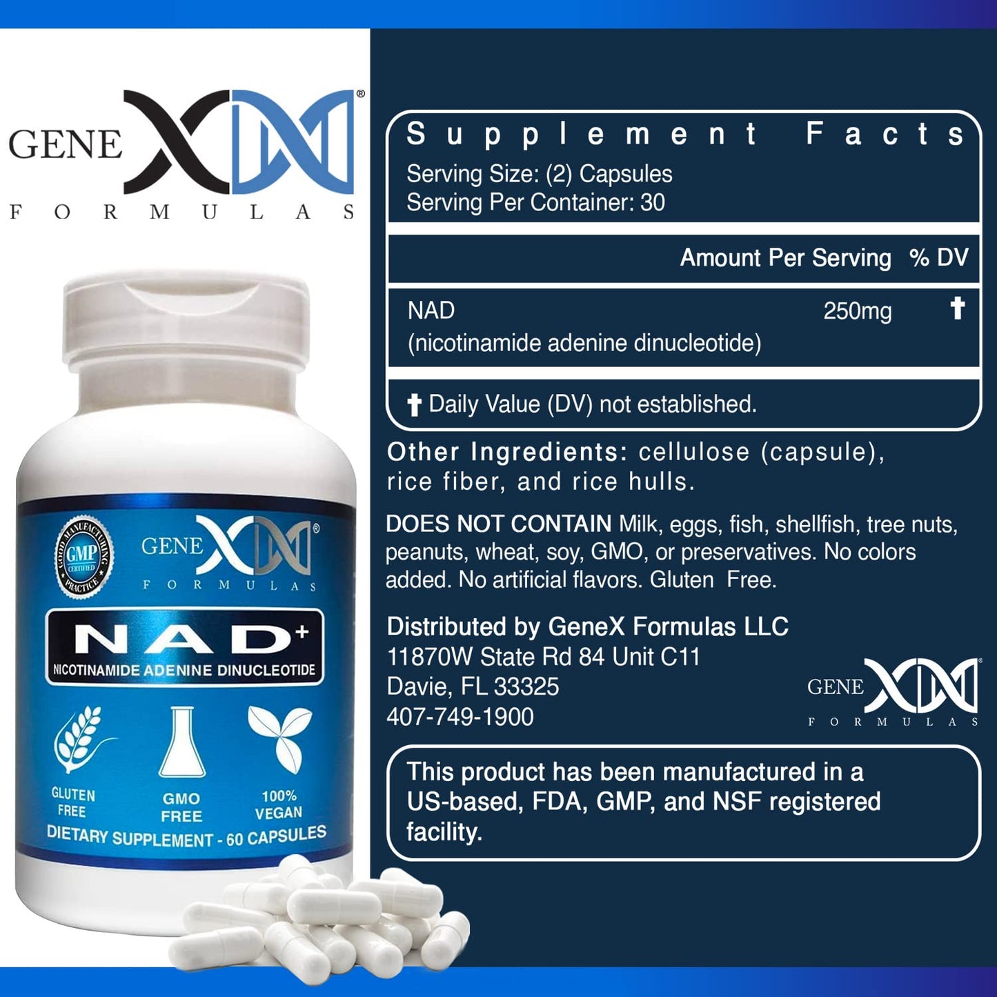 Genex NAD+ 250mg – 60 Capsules | Actual NAD+ Not a Precursor