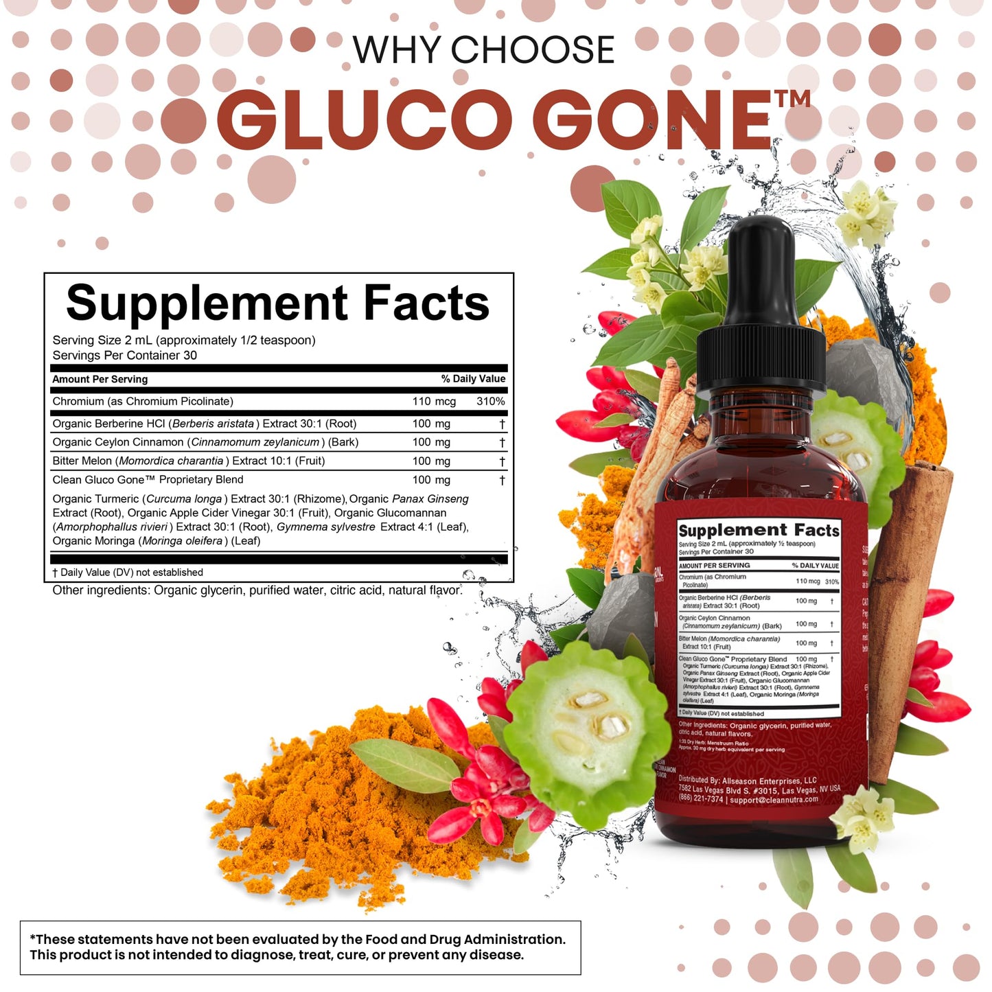 Clean Nutra Berberine & Cinnamon Liquid Drops with Moringa, 2oz