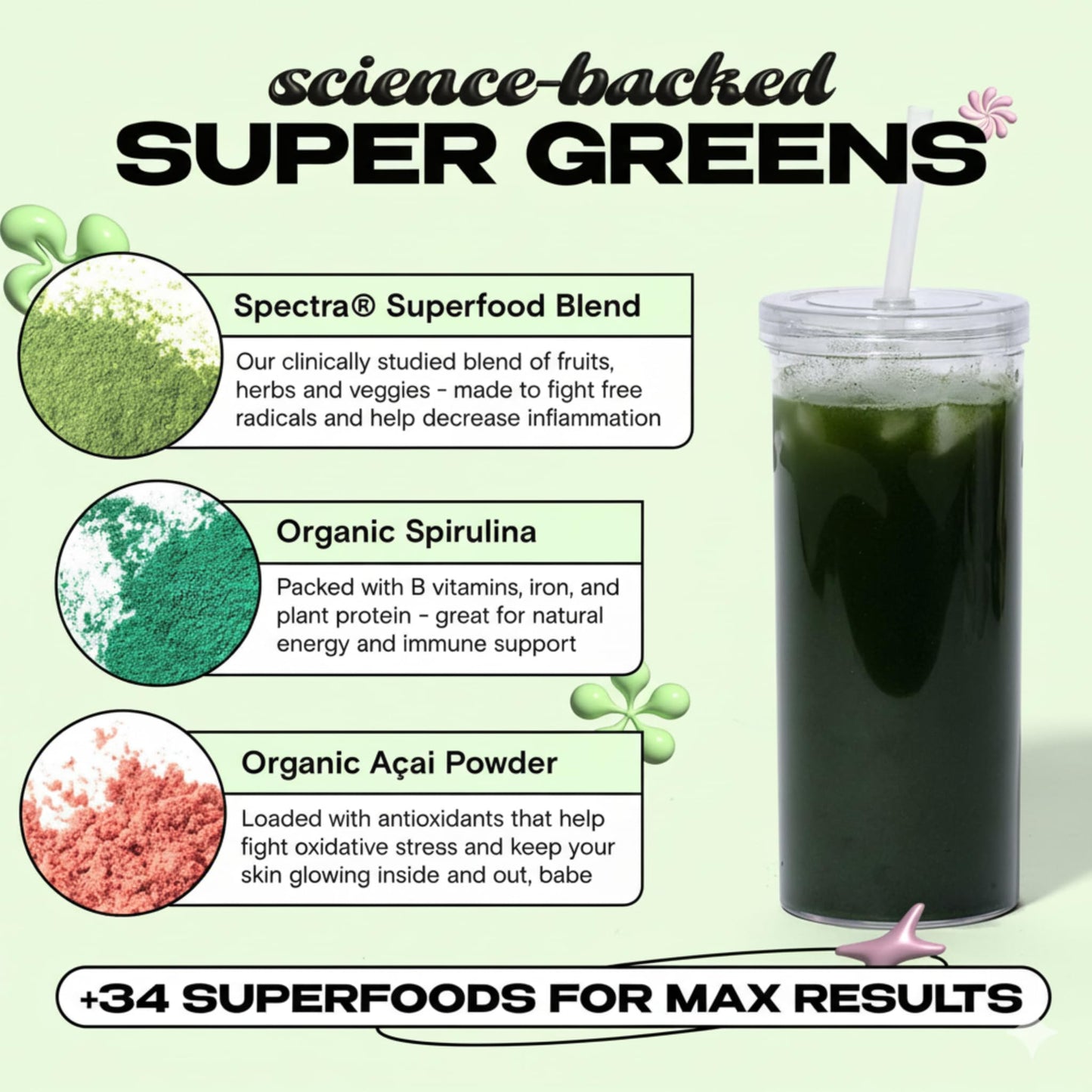 Kiala Nutrition Super Greens — Organic Greens Powder with Spectra Blend, Tropical Splash, 30 Servings