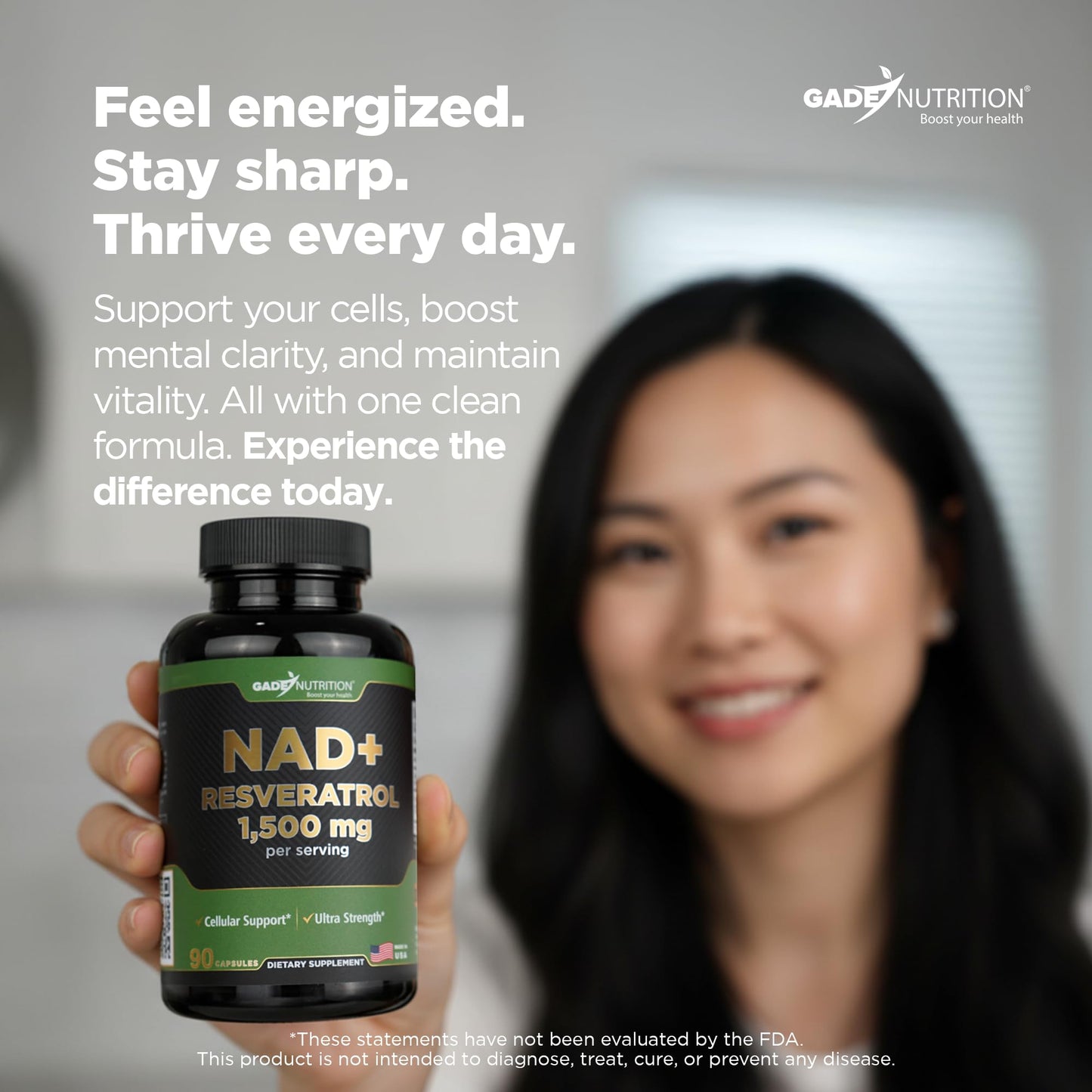 Gade Nutrition NAD+ with Resveratrol – Healthy Ageing & Antioxidant | Made in USA