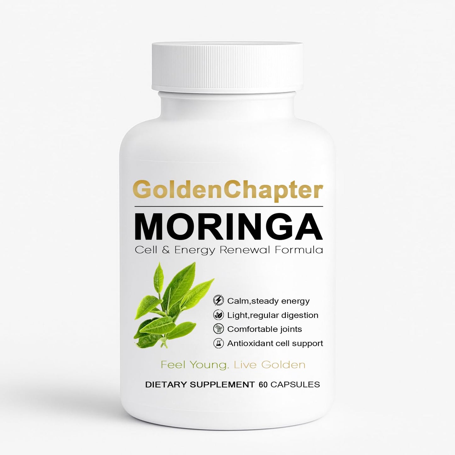 Golden Chapter Moringa Capsules with Iron, Magnesium, B12 & Vitamin C 60ct