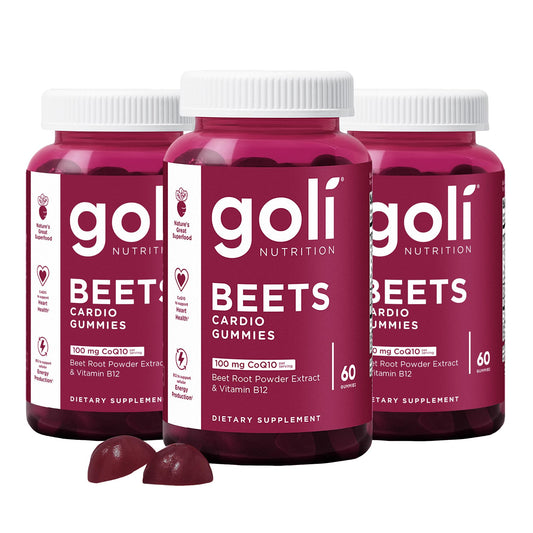 Goli Beets Cardio Gummies with CoQ10 & Vitamin B12 – Beetroot Extract for Cardiovascular Wellness | 60 Count (3 Pack)