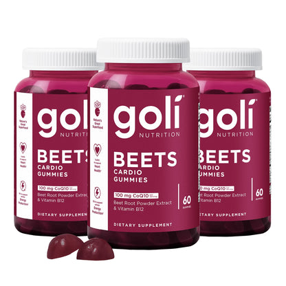 Goli Beets Cardio Gummies with CoQ10 & Vitamin B12 – Beetroot Extract for Cardiovascular Wellness | 60 Count (3 Pack)