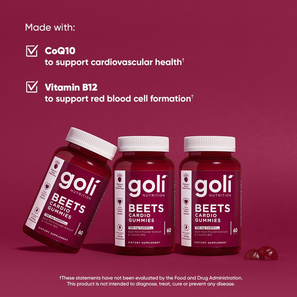 Goli Beets Cardio Gummies with CoQ10 & Vitamin B12 – Beetroot Extract | Vegan, Non-GMO, Gluten-Free (300 Count, 5 Pack)