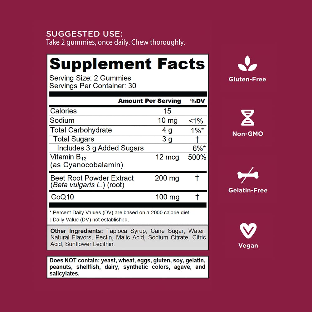Goli Beets Cardio Gummies with CoQ10 & Vitamin B12 – Beetroot Extract | Vegan, Non-GMO, Gluten-Free (300 Count, 5 Pack) - Calm Era