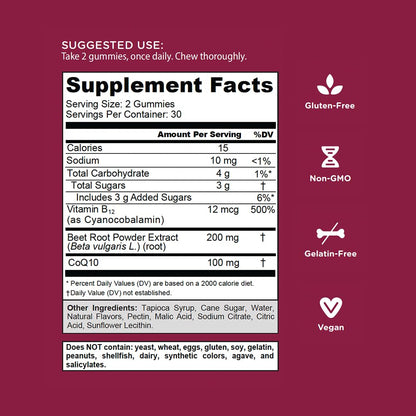 Goli Beets Cardio Gummies with CoQ10 & Vitamin B12 – Beetroot Extract | Vegan, Non-GMO, Gluten-Free (300 Count, 5 Pack) - Calm Era