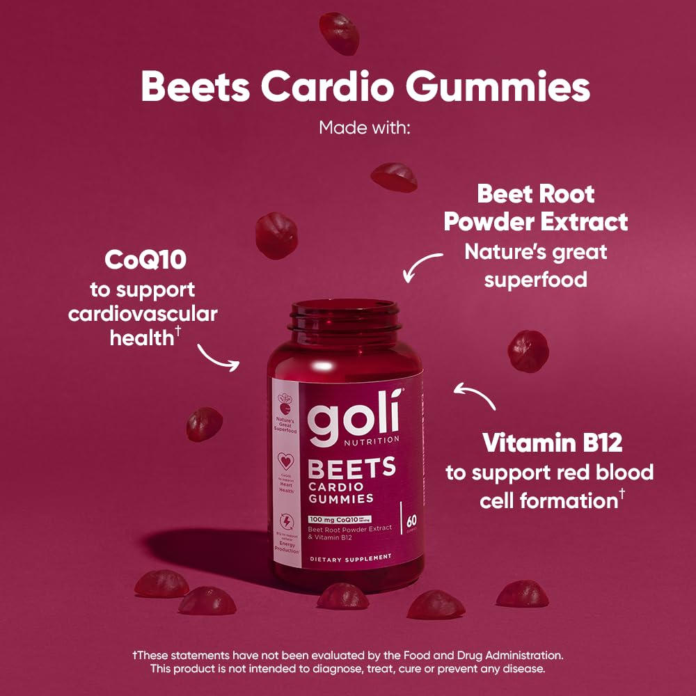 Goli Beets Cardio Gummies with CoQ10 & Vitamin B12 – Beetroot Extract | Vegan, Non-GMO, Gluten-Free (300 Count, 5 Pack) - Calm Era