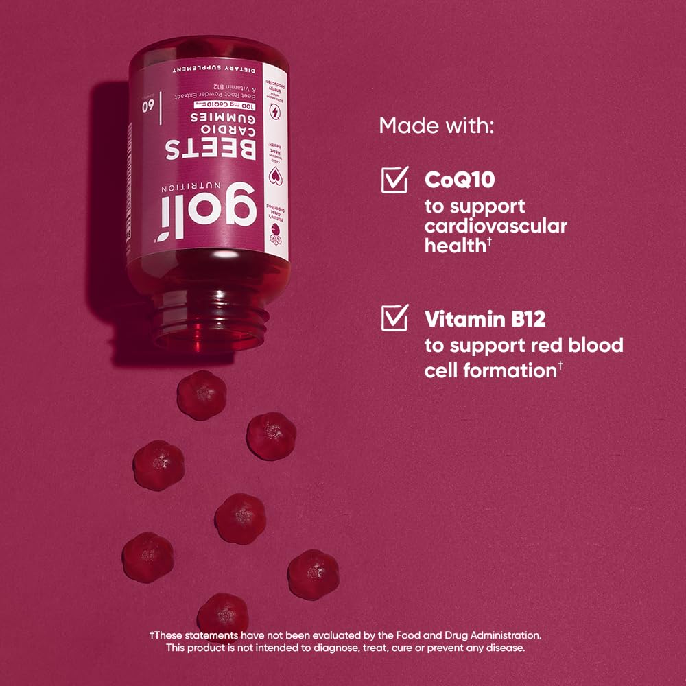 Goli Beets Cardio Gummies with CoQ10 & Vitamin B12 – Beetroot Extract | Vegan, Non-GMO, Gluten-Free (300 Count, 5 Pack) - Calm Era