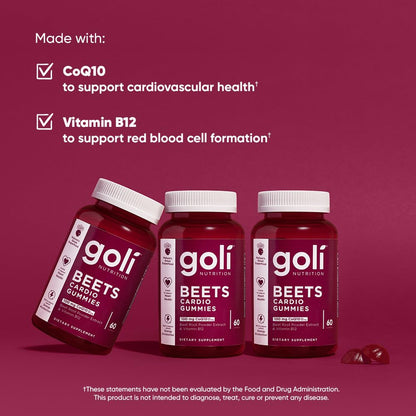 Goli Beets Cardio Gummies with CoQ10 & Vitamin B12 – Beetroot Extract | Vegan, Non-GMO, Gluten-Free (300 Count, 5 Pack) - Calm Era