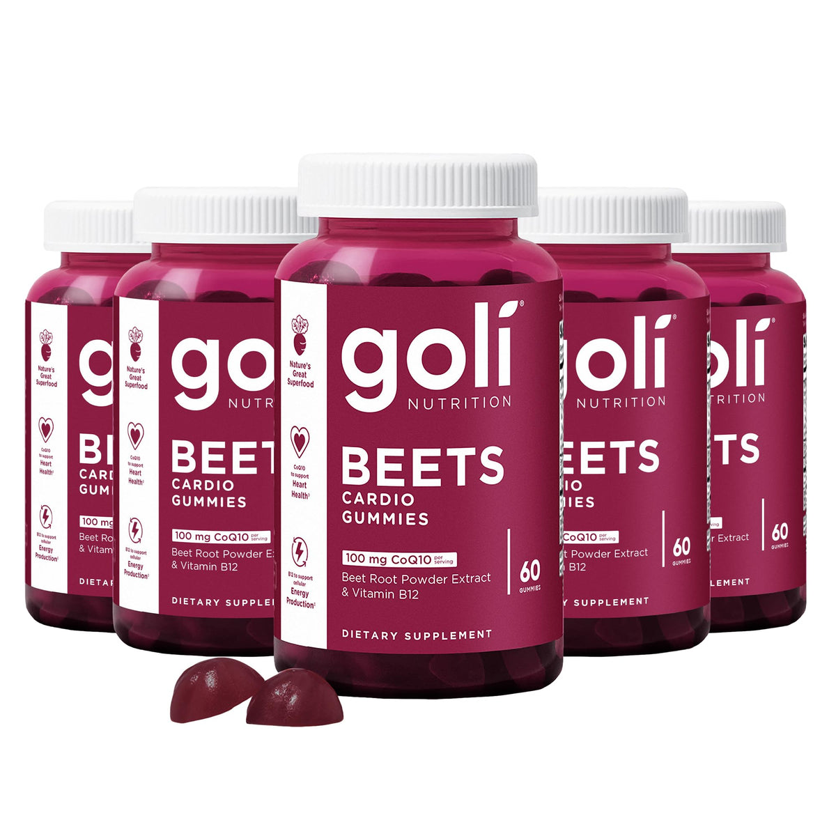 Goli Beets Cardio Gummies with CoQ10 & Vitamin B12 – Beetroot Extract | Vegan, Non-GMO, Gluten-Free (300 Count, 5 Pack) - Calm Era