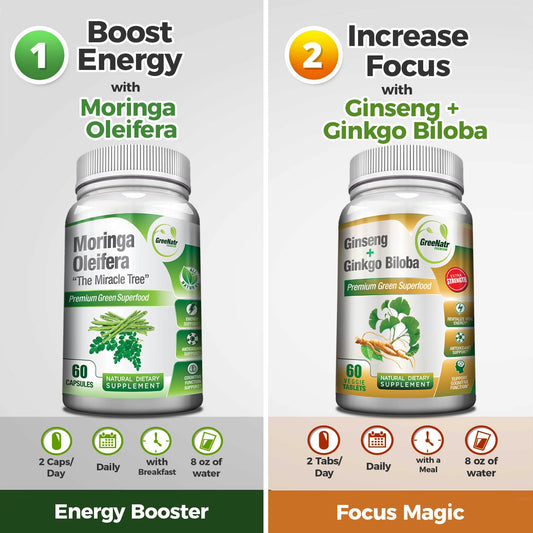 GreeNatr Ginkgo Biloba, Panax Ginseng & Moringa Bundle