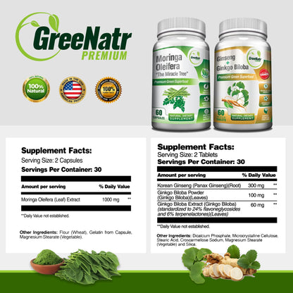 GreeNatr Ginkgo Biloba, Panax Ginseng & Moringa Bundle
