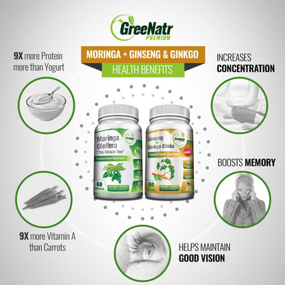 GreeNatr Ginkgo Biloba, Panax Ginseng & Moringa Bundle