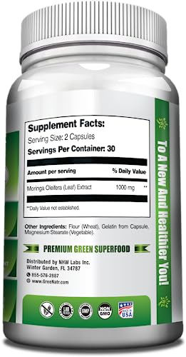 GreeNatr Pure Moringa Oleifera Capsules 1000mg | 3-Bottle Pack