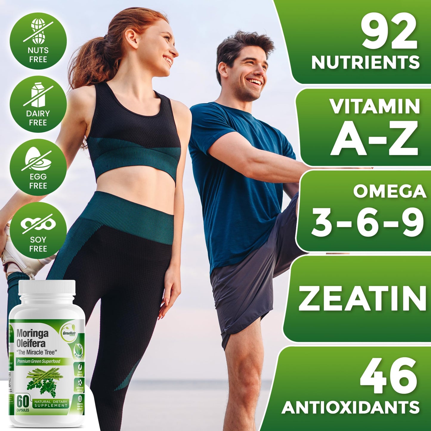 GreeNatr Pure Moringa Oleifera Capsules 1000mg | 3-Bottle Pack