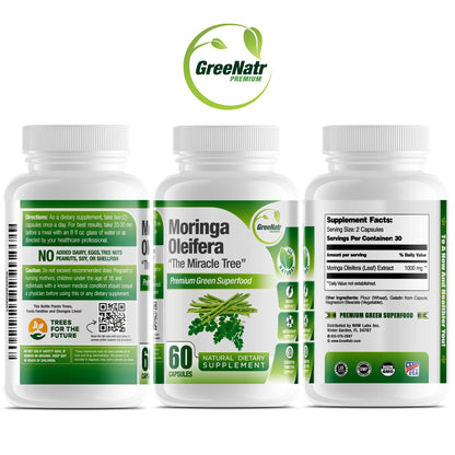 GreeNatr Pure Moringa Oleifera Capsules 1000mg | 3-Bottle Pack