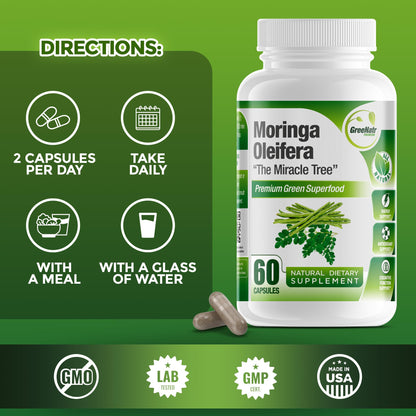 GreeNatr Pure Moringa Oleifera Capsules 1000mg | 3-Bottle Pack
