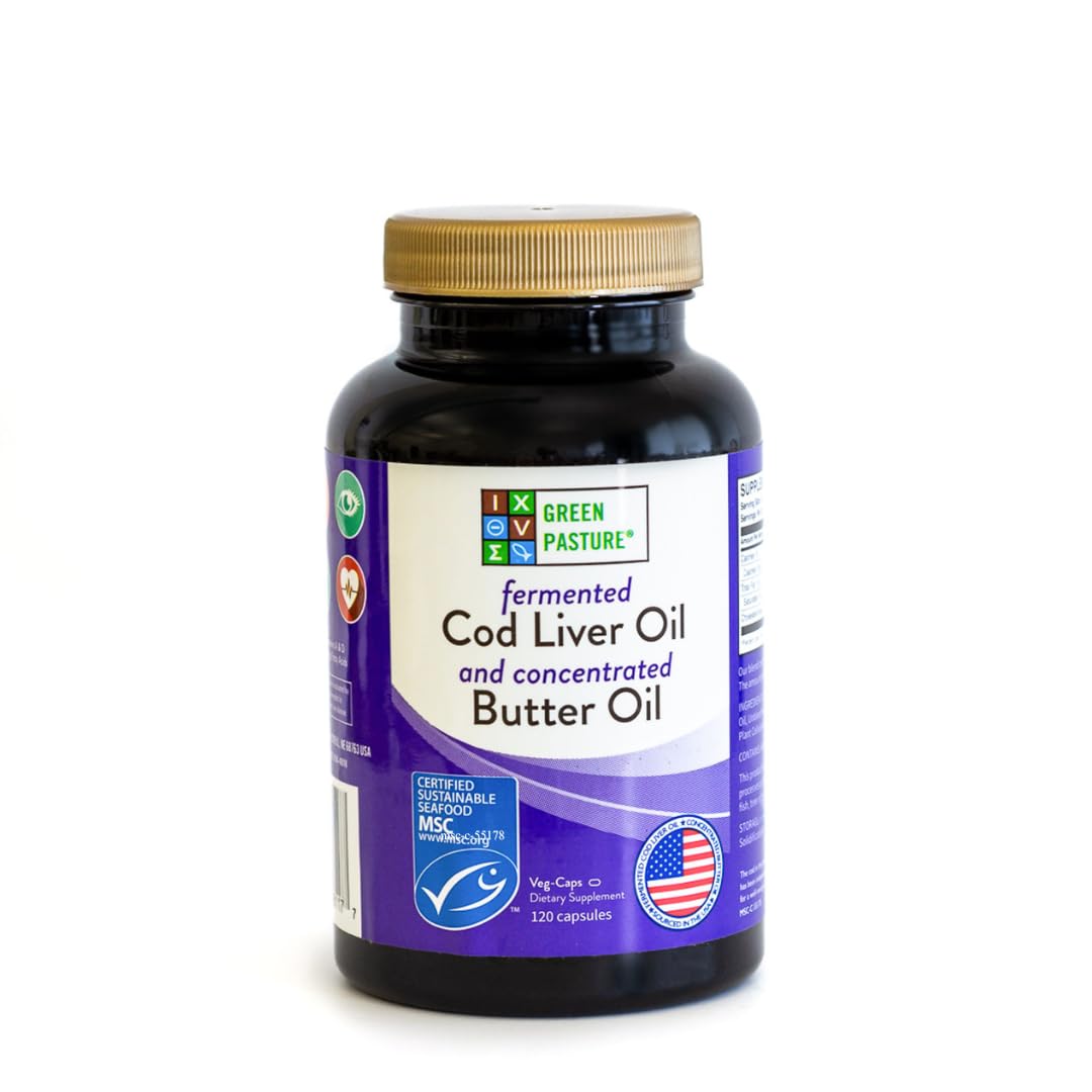 Green Pasture Fermented Cod Liver Oil & Butter Oil Blend – 120 Capsules
