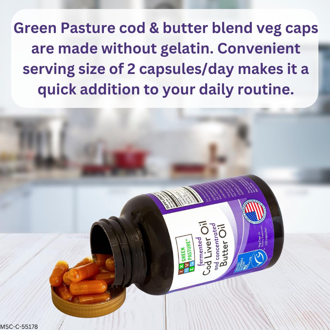 Green Pasture Fermented Cod Liver Oil & Butter Oil Blend – 120 Capsules