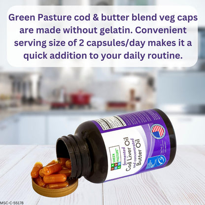 Green Pasture Fermented Cod Liver Oil & Butter Oil Blend – 120 Capsules