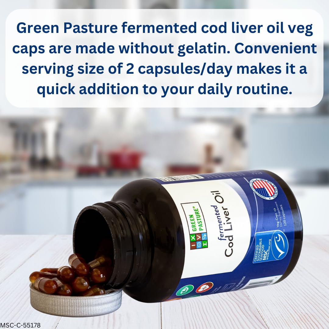 Green Pasture Fermented Cod Liver Oil – Non-Gelatin 120 Capsules