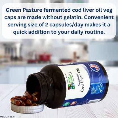 Green Pasture Fermented Cod Liver Oil – Non-Gelatin 120 Capsules
