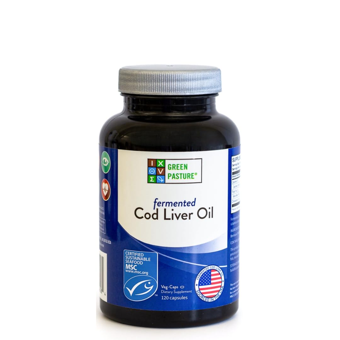 Green Pasture Fermented Cod Liver Oil – Non-Gelatin 120 Capsules