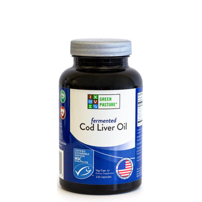 Green Pasture Fermented Cod Liver Oil – Non-Gelatin 120 Capsules