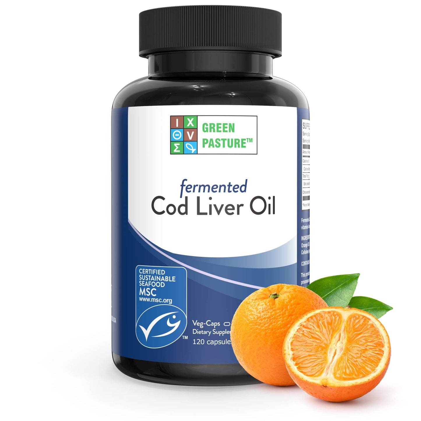 Green Pasture Fermented Cod Liver Oil Orange Flavour – 120 Capsules