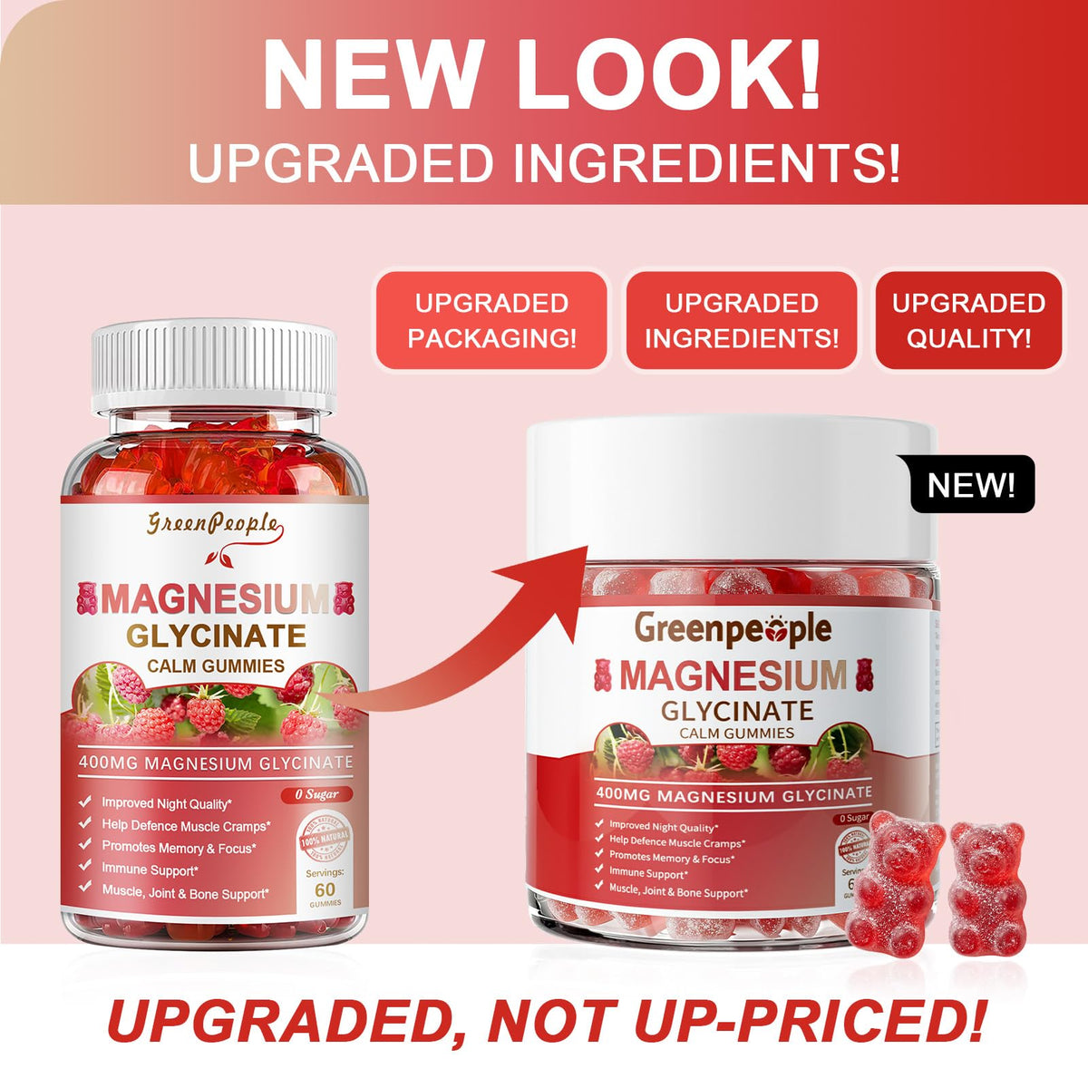 GREENPEOPLE Magnesium Glycinate Gummies 400mg — Sugar Free Raspberry Flavor, Vitamin D & B6 for Calm Support - Calm Era