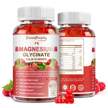 GREENPEOPLE Magnesium Glycinate Gummies 400mg — Sugar Free Raspberry Flavor, Vitamin D & B6 for Calm Support - Calm Era