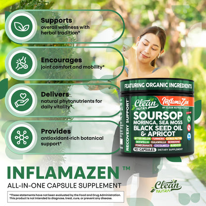 Clean Nutra Soursop Supplement with Moringa, Sea Moss & Berberine 90ct
