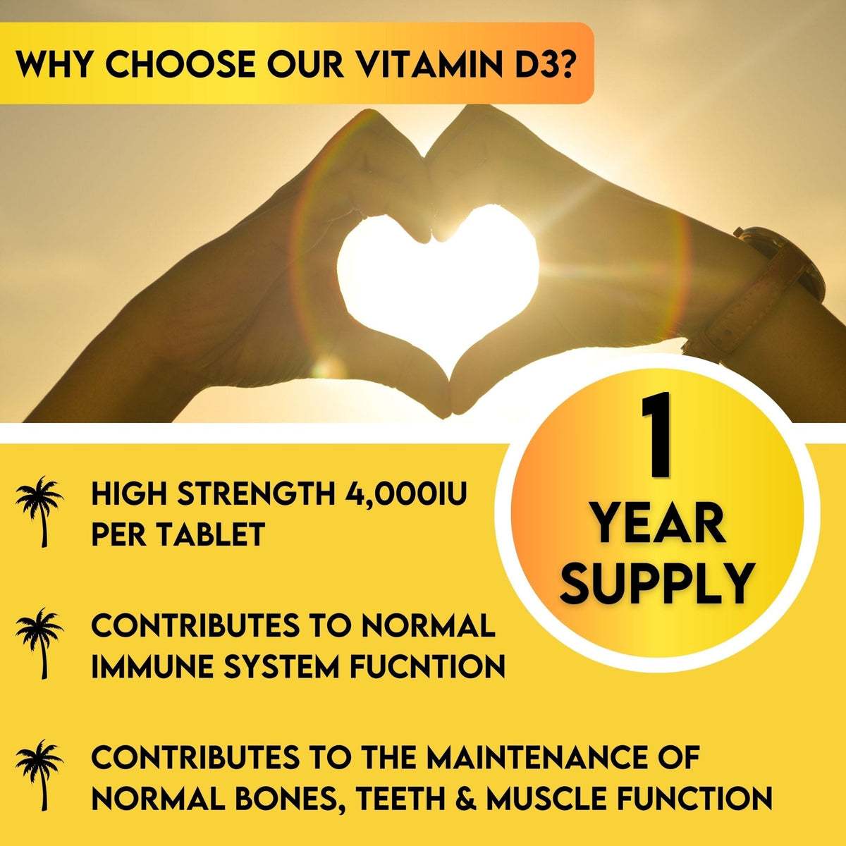 Grounded Vitamin D3 4000 IU – 365 Tablets, High-Strength Daily Supplement