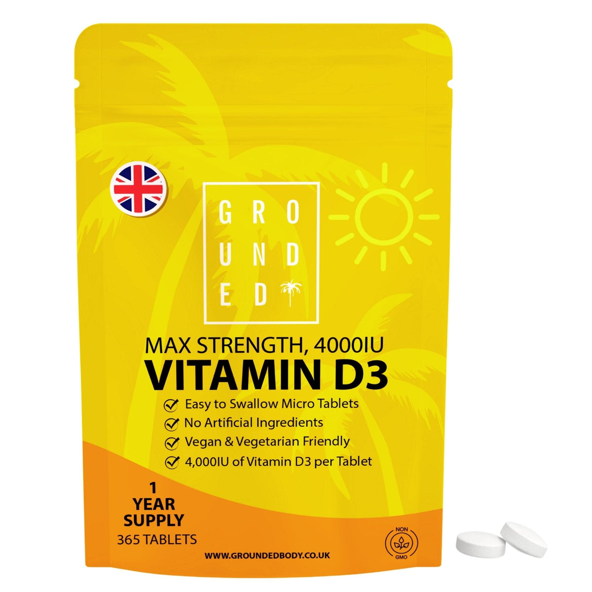 Grounded Vitamin D3 4000 IU – 365 Tablets, High-Strength Daily Supplement
