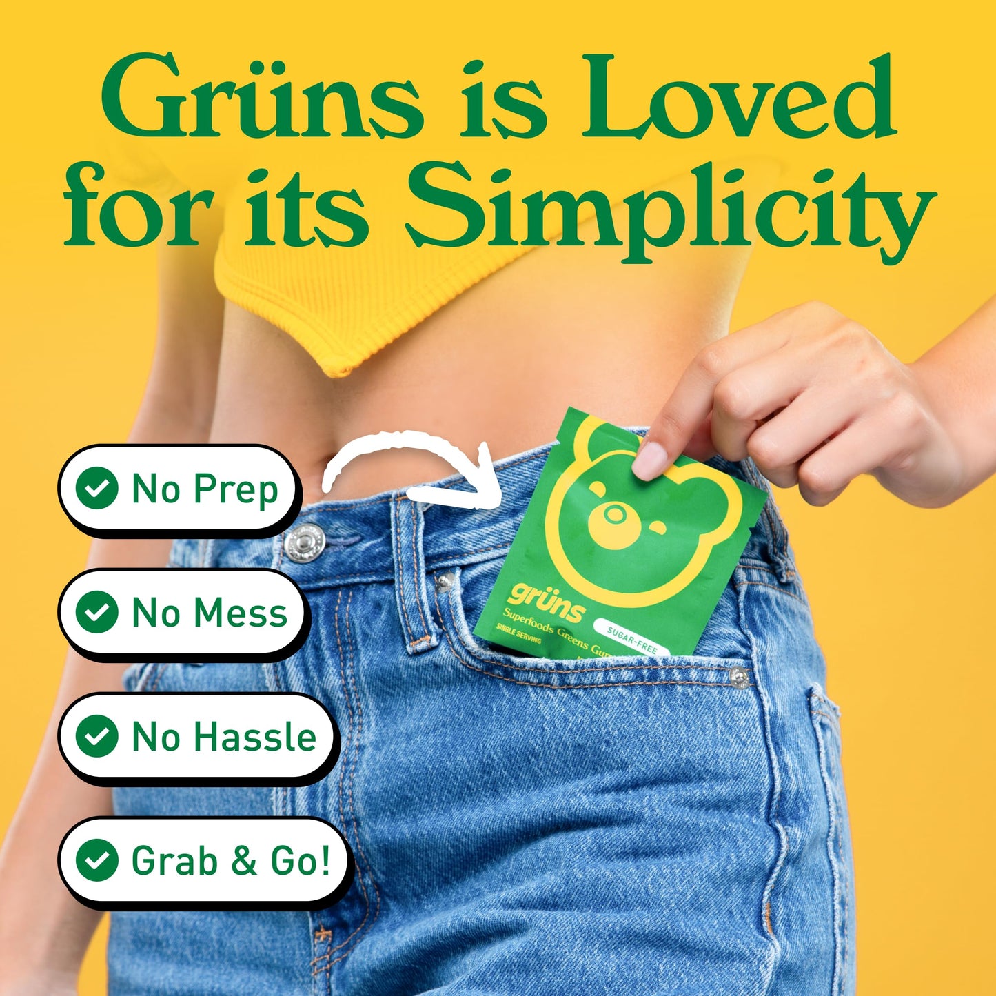 Grüns Adults Super Greens Multivitamin Gummies | 60+ Nutrients & 6g Fibre | 28 Daily Packs