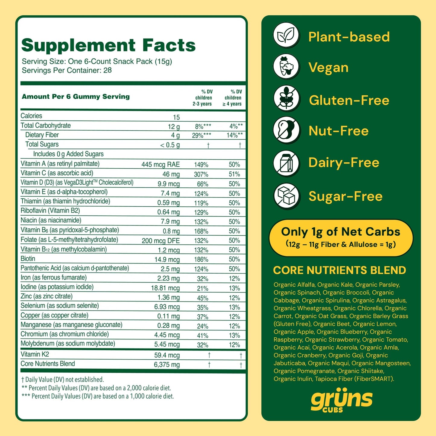 Grüns Multivitamin for Kids – Sugar-Free Super Greens Gummies 28ct