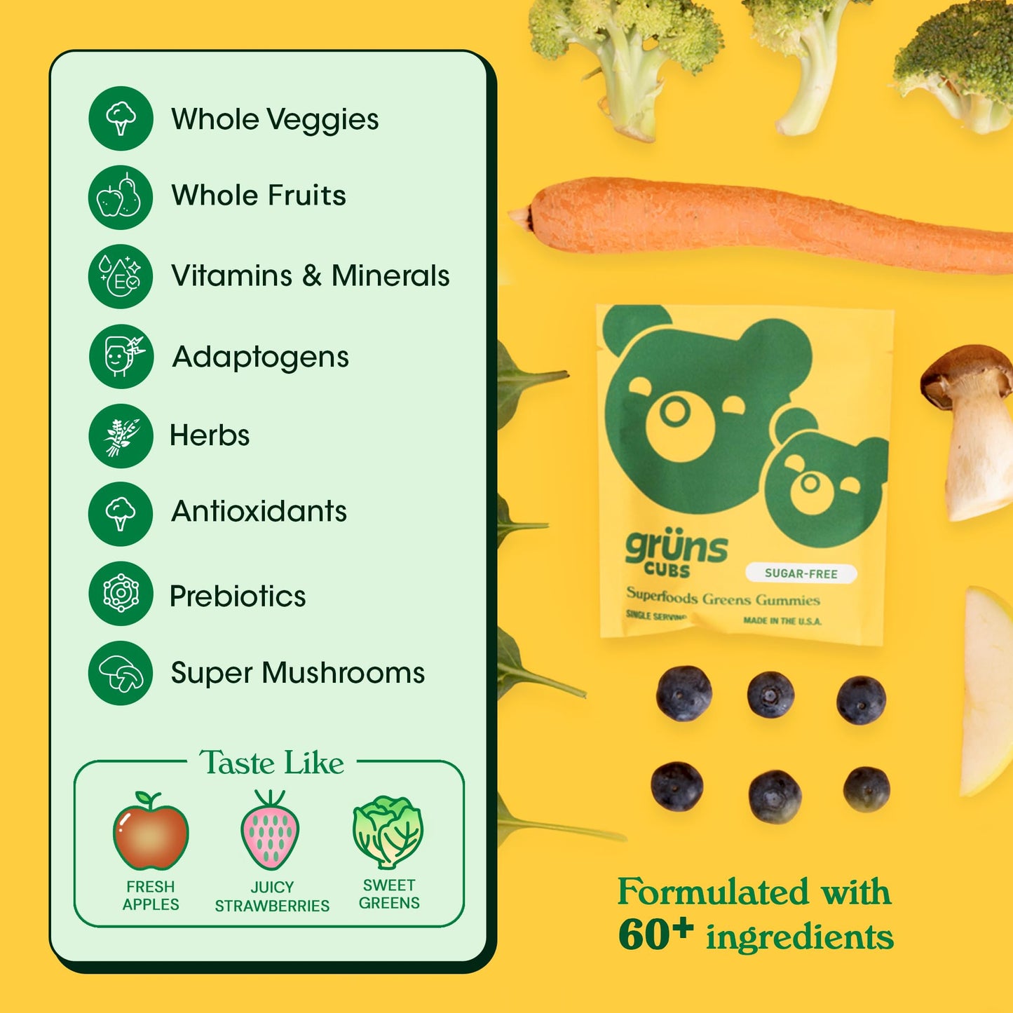 Grüns Multivitamin for Kids – Sugar-Free Super Greens Gummies 28ct