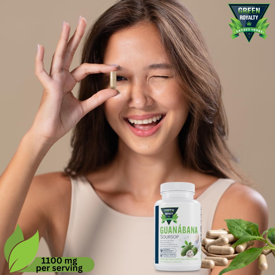 Graviola Soursop Capsules 1100mg — 90 Vegan Capsules, Made in USA